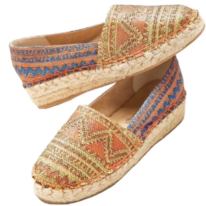 Soft Surroundings Espadrille Flats Metallic Woven Tribal Aztec Print Colorful 9m